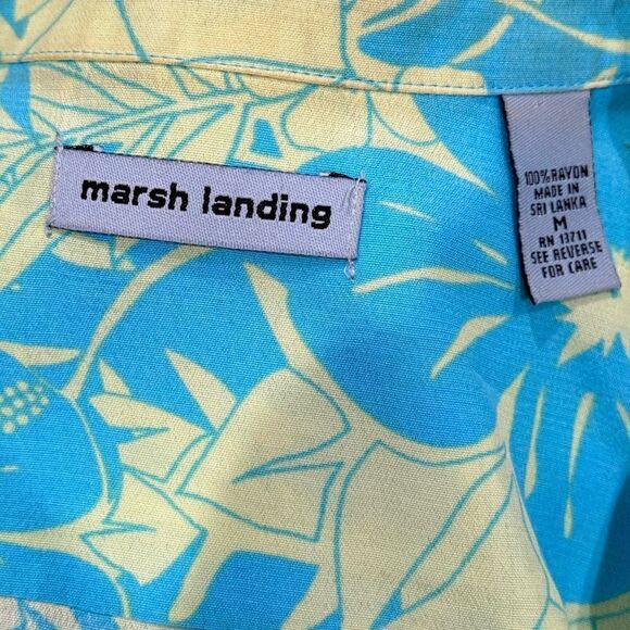 Marsh Landing Y2K 90’s Hawaiian Shirt Green Blue Men’s Medium - Picture 2 of 2